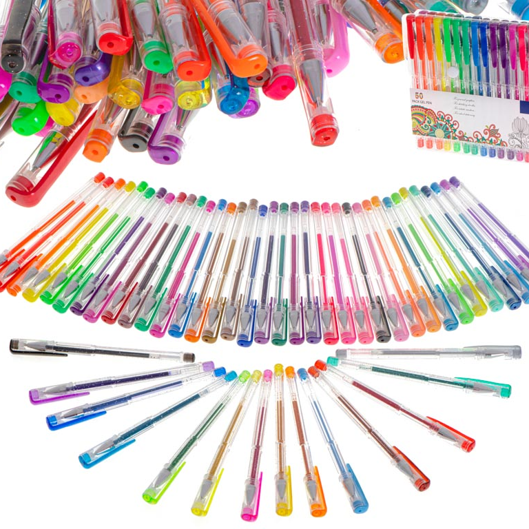 Set 50 de pixuri colorate, Zola®, cu gel, sclipici, metalice, pastelate si fluorescente Set 50 de pixuri colorate, Zola®, cu gel, sclipici, metalice, pastelate si fluorescente